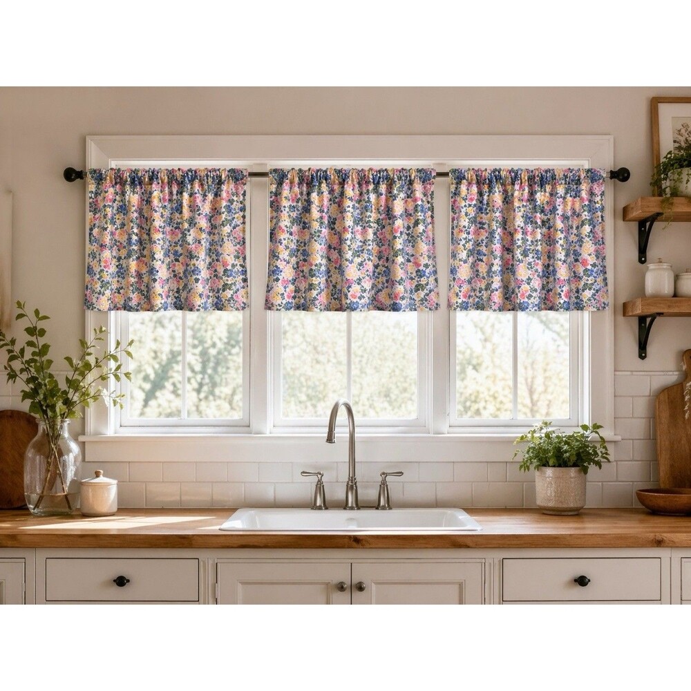 VTG Laura Ashley Floral Curtain Narrow Panels Set of 3 84” Cottagecore Pink Blue